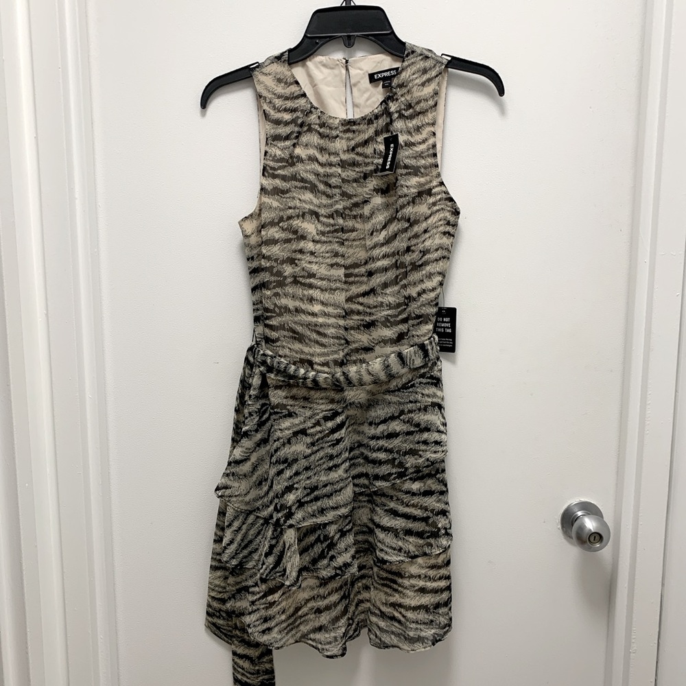 NWT Expres Zebra Print Ruffle Dress